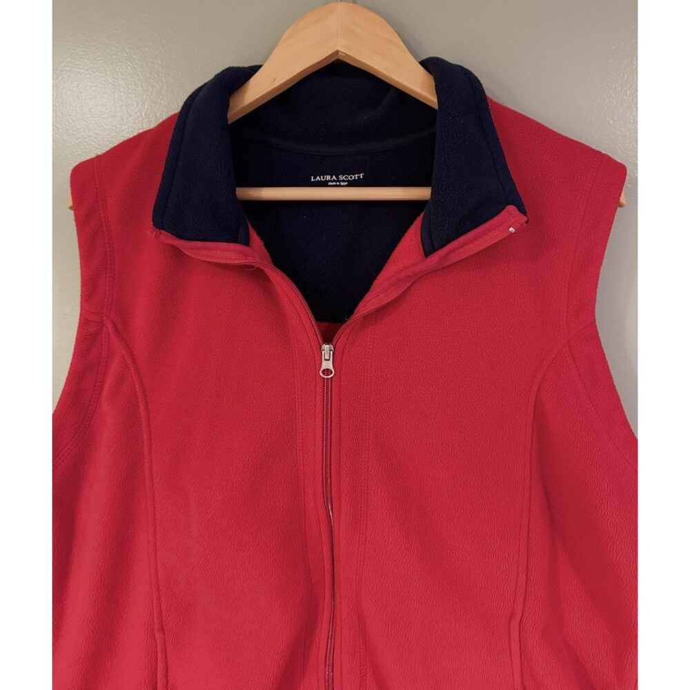 Laura Scott Women Fleece Vest Full Zip Pockets Sleeveless Red Womens XL Cozy EUC - Picture 3 of 16
